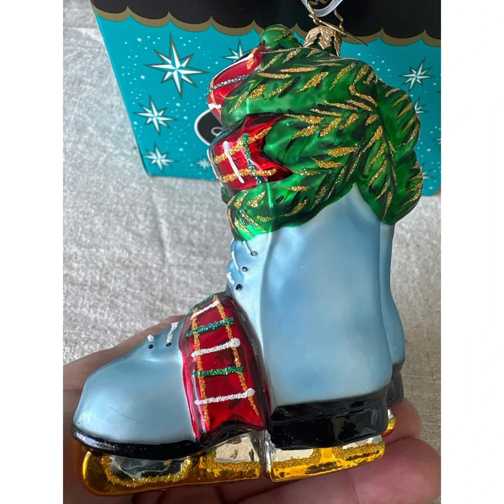 Christopher Radko Ice Skates Glass Christmas Ornament Seasons Greetings Blue Box